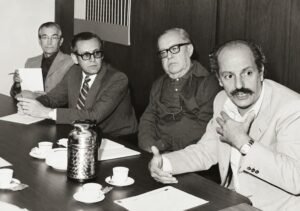 Reunión de expertos Biblioteca Ayacucho, José Ratto-Ciarlo, x, Luis Alberto Sánchez y Ángel Rama